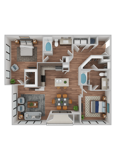 Floor plan for 2 beds, 2 baths, 1180 sqft